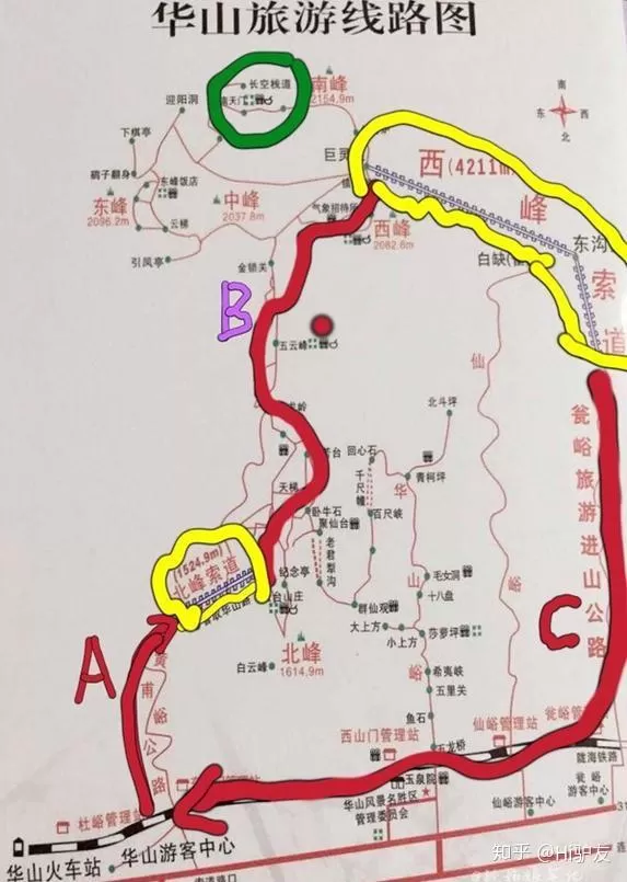 华山游览路线图(华山游览路线图手绘)