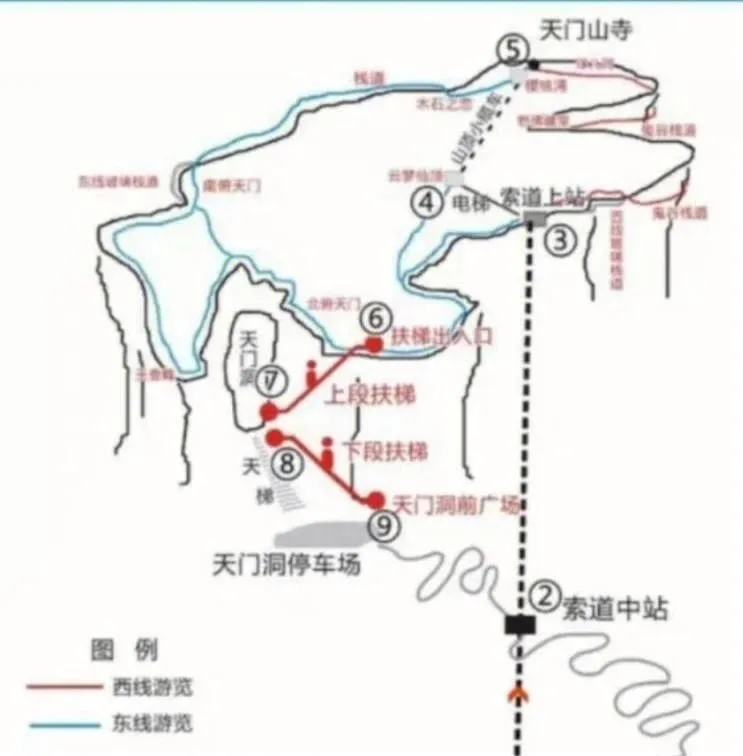 张家界天门山旅游地图景点(张家界天门山景区游玩路线图)